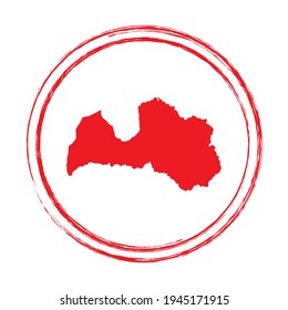 Red grunge stamp circle vector map of Latvia