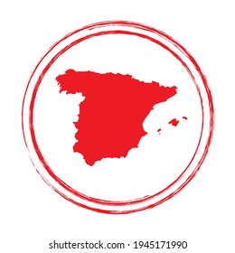 Red grunge stamp circle vector map of Spain