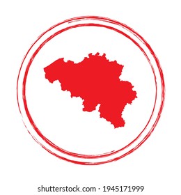 Red grunge stamp circle vector map of Belgium