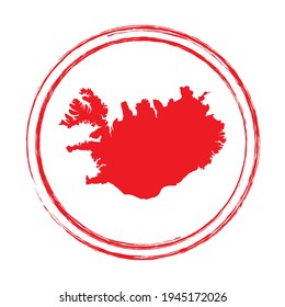 Red grunge stamp circle vector map of Iceland