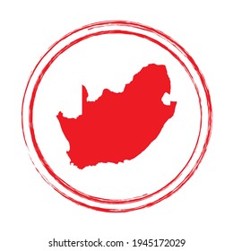 Red grunge stamp circle vector map of South Africa