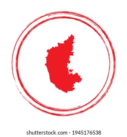 Red grunge stamp circle vector map of Karnataka