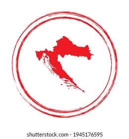 Red grunge stamp circle vector map of Croatia