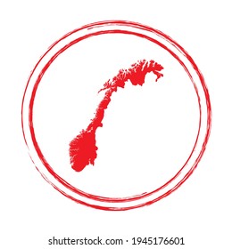 Red grunge stamp circle vector map of Norway
