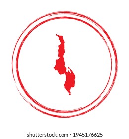 Red grunge stamp circle vector map of Malawi