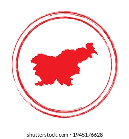 Red grunge stamp circle vector map of Slovenia