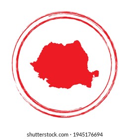Red grunge stamp circle vector map of Romania