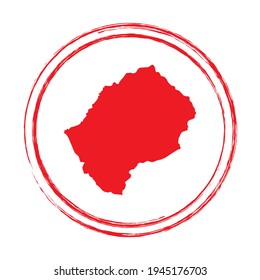 Red grunge stamp circle vector map of Lesotho