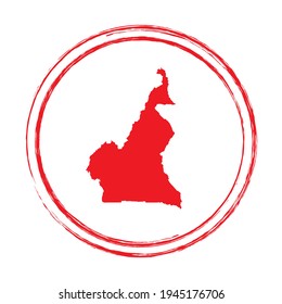 Red grunge stamp circle vector map of Cameroon