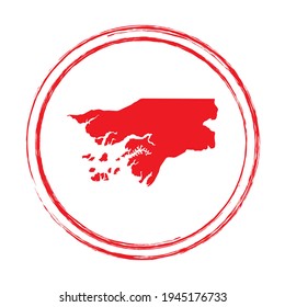 Red grunge stamp circle vector map of Guinea Bissau