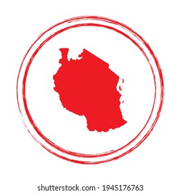 Red grunge stamp circle vector map of Tanzania