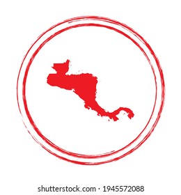Mapa vectorial del círculo de estampado de grunge rojo en Centroamérica