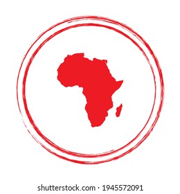 Red grunge stamp circle vector map of Africa