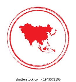 Mapa vectorial del círculo de estampado de grunge rojo en Asia