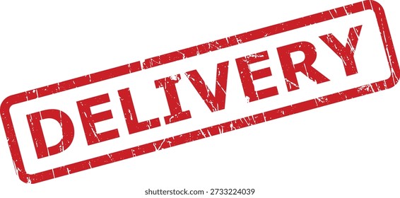 Red grunge stamp with 'DELIVERY' text, indicating transportation, shipment process, logistics, or service provided on a white background.