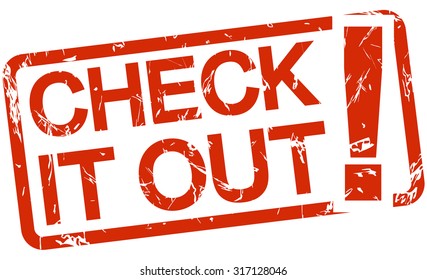 red grunge stamp with frame, big exclamation mark and text CHECK IT OUT