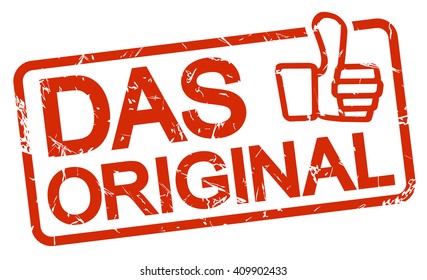 red grunge stamp with frame, thumbs up and text: the original (in German)