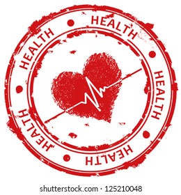 Red grunge stamp with heart and ecg