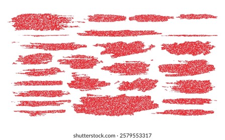 Red Grunge Stamp Texture Collection, a variety of distressed ink brush strokes and forms in bright red, ideal for graphic designs and artistic elements,