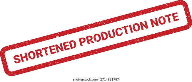 Vector de sello grunge rojo "Nota de producción acortada", ideal para Actualizar concisos en la fabricación y los informes operacionales. Indica un Estado de producción de brief.