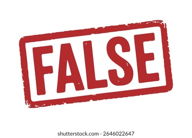 Red grunge stamp with the word FALSE. Isolated on white background. Ideal for warning signs and graphic designs.