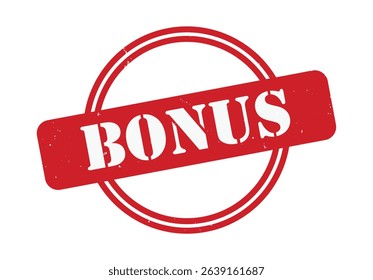 Red grunge style bonus stamp on white background. This image features bonus, stamp, grunge, red, white.