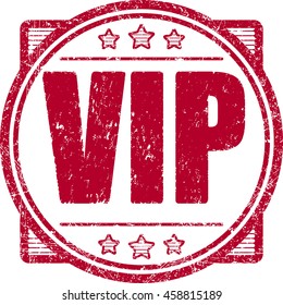 Red grunge style vector rubber stamp with stars Vip.