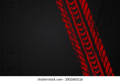 Red grunge tire track print marks background