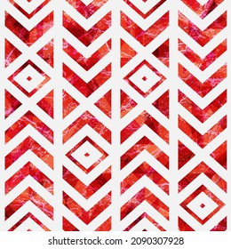 Red grunge tribal seamless pattern.