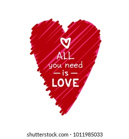 Red grunge Valentines heart isolated on white background. Design element for greeting cards and holiday decorations. Valentines Day illustration.