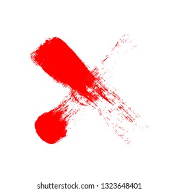 Red grunge X icon, isolated on white background. Mark graphic design. Button for vote, decision, web. Symbol of error, check, wrong and stop, failed. Vector illustration