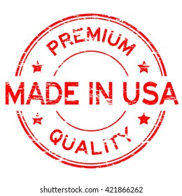 Red grunged rubber stamp "made in USA"