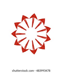 Red grungy arrows located in a circle like rays