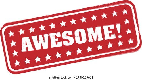 red grungy AWESOME rubber stamp or sign vector illustration