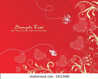 red grungy background with floral pattern heart