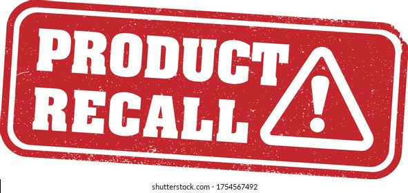 red grungy PRODUCT RECALL stamp or label with warning symbol vector illustration