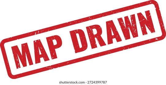 A red, grungy rubber stamp displaying 'MAP DRAWN', symbolizing the completion of a route or plan on paper or digitally.