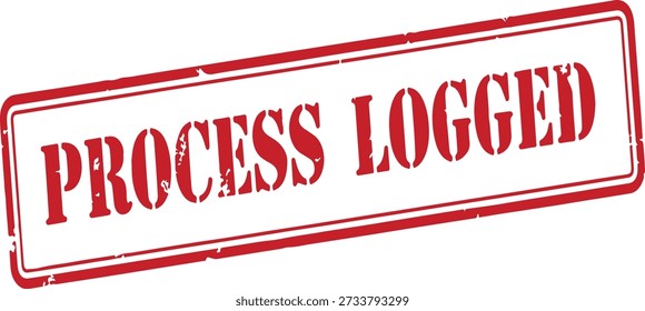 Red grungy stamp with process logged text on white background