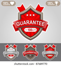 Red guarantee shield icon. Web badges.