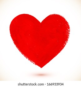 Red guashe painted vector heart with shadow