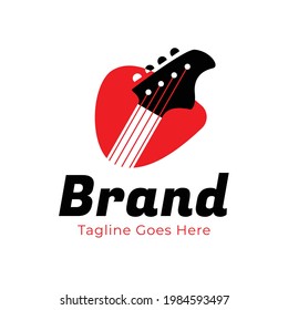Red guitar with guitar pick logo design 