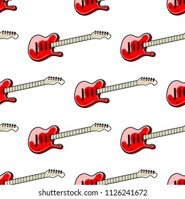 Red guitar seamless pattern. 