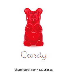 Red gummy bear candy isolated on white background