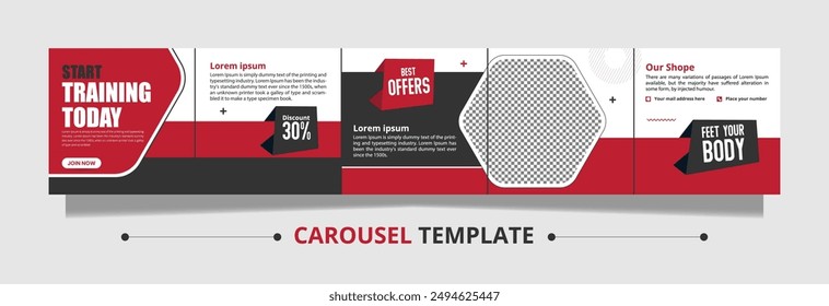 Red Gym Creative Carousel Plantilla Social Media Post design