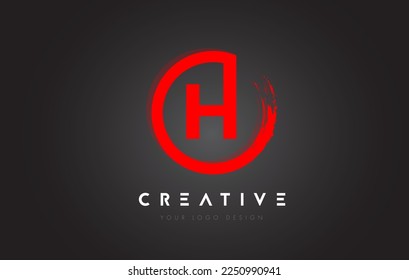 Red H Circular Letter Logo with Circle Brush Design and Black Background.