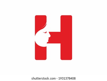 Letra roja H inicial con silueta de mujer diseño facial
