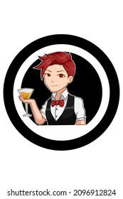 Red Hair Bartender Boy Cartoon Illustration