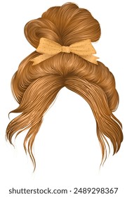 red hair bun with bow . women fashion beauty style .