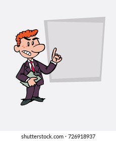 Red hair businessman decided, somewhat angry. Is showing, as in a presentation, the data you want.
