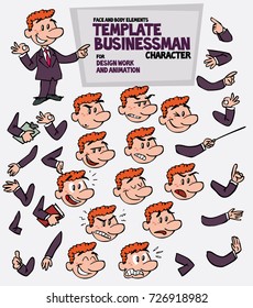 Red hair businessman. Face and body elements, parts of body template for design work and animation. Vector illustration to Isolated and funny cartoon character.